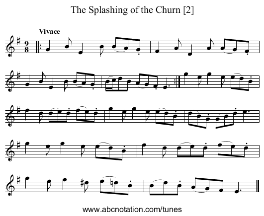 Splashing of the Churn [2], The - staff notation