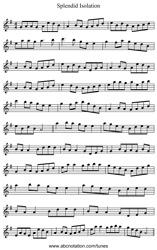 Splendid Isolation - staff notation