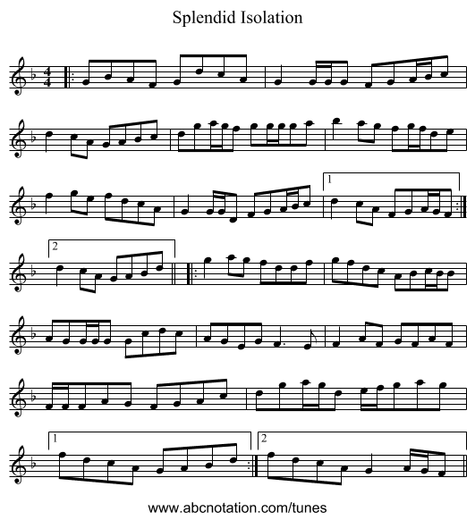 Splendid Isolation - staff notation