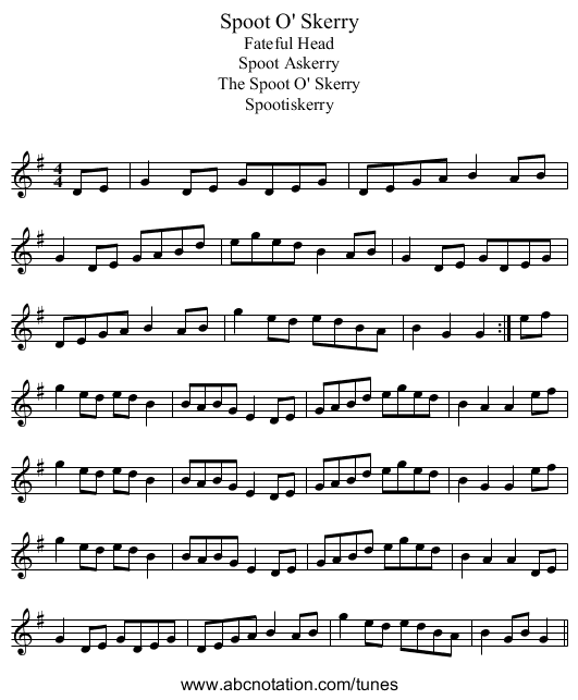 Spoot O' Skerry - staff notation