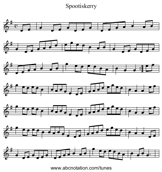 Spootiskerry - staff notation