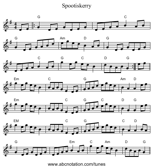 Spootiskerry - staff notation