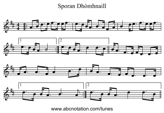 Sporan Dhòmhnaill - staff notation