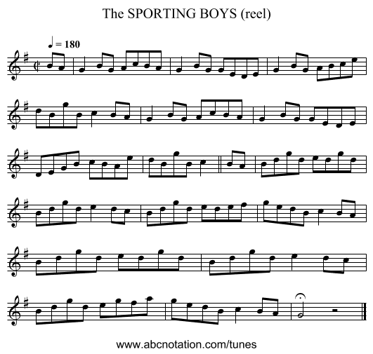 SPORTING BOYS (reel), The - staff notation