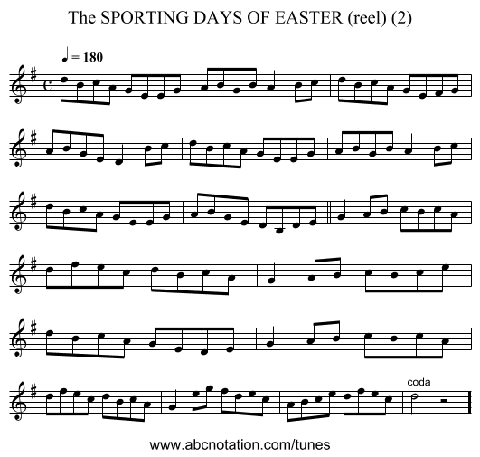 SPORTING DAYS OF EASTER (reel) (2), The - staff notation