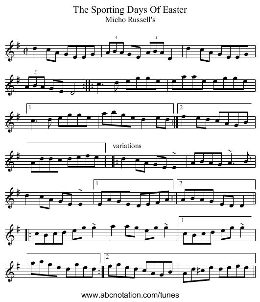 Sporting Days Of Easter, The - staff notation