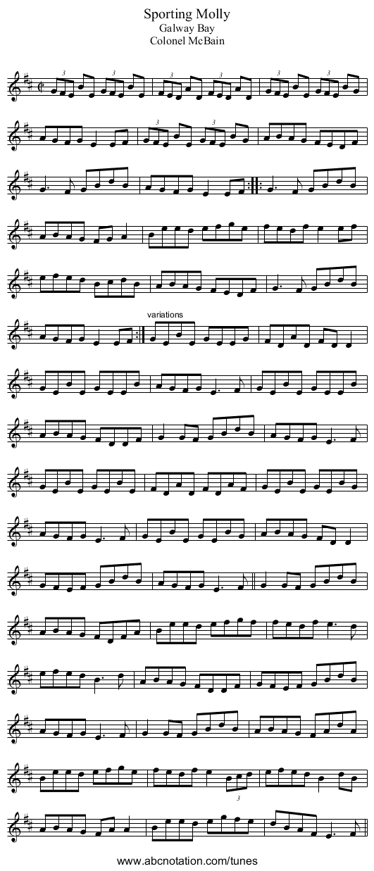 Sporting Molly - staff notation