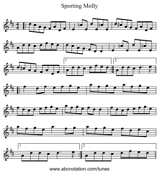 Sporting Molly - staff notation