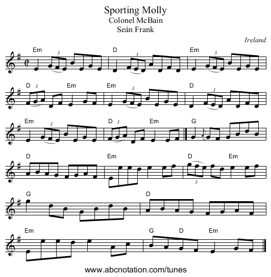 Sporting Molly - staff notation