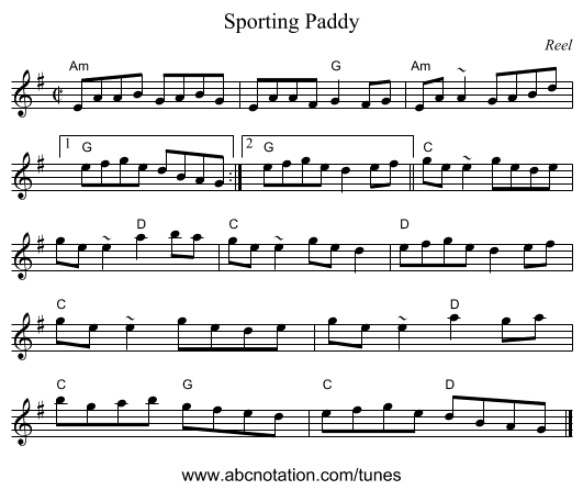 Sporting Paddy - staff notation