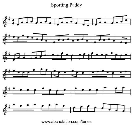 Sporting Paddy - staff notation