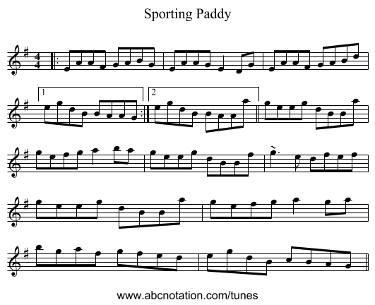 Sporting Paddy - staff notation