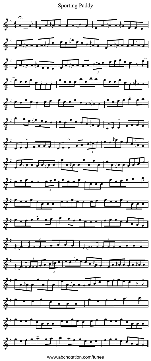 Sporting Paddy - staff notation