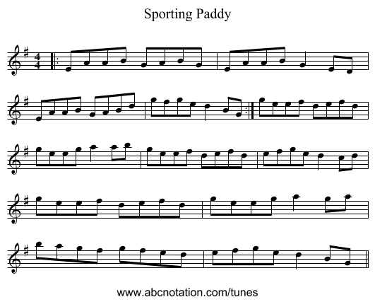 Sporting Paddy - staff notation