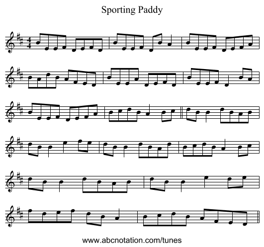 Sporting Paddy - staff notation