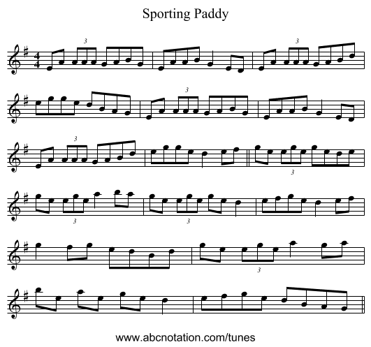 Sporting Paddy - staff notation