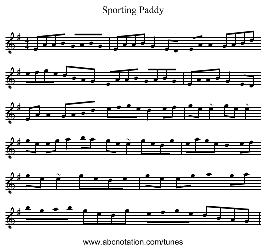 Sporting Paddy - staff notation