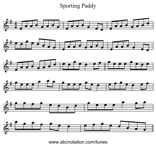 Sporting Paddy - staff notation