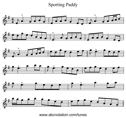Sporting Paddy - staff notation