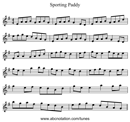 Sporting Paddy - staff notation