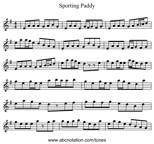 Sporting Paddy - staff notation