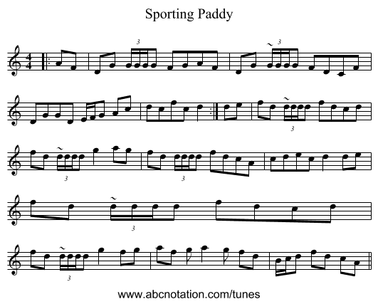 Sporting Paddy - staff notation