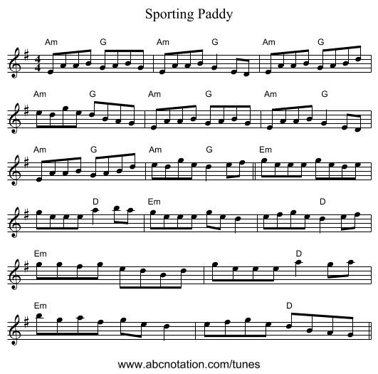 Sporting Paddy - staff notation