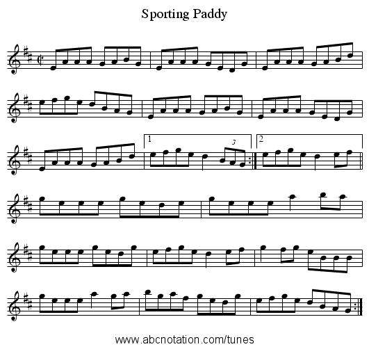 Sporting Paddy - staff notation
