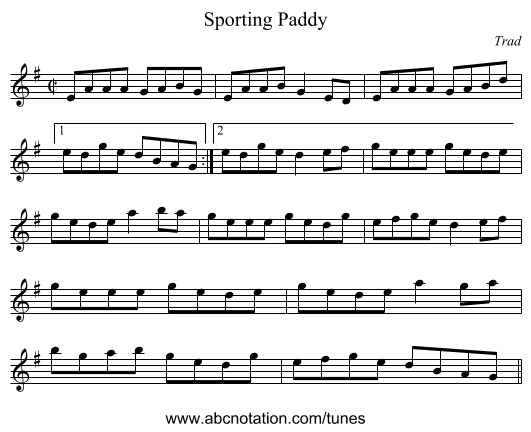 Sporting Paddy - staff notation