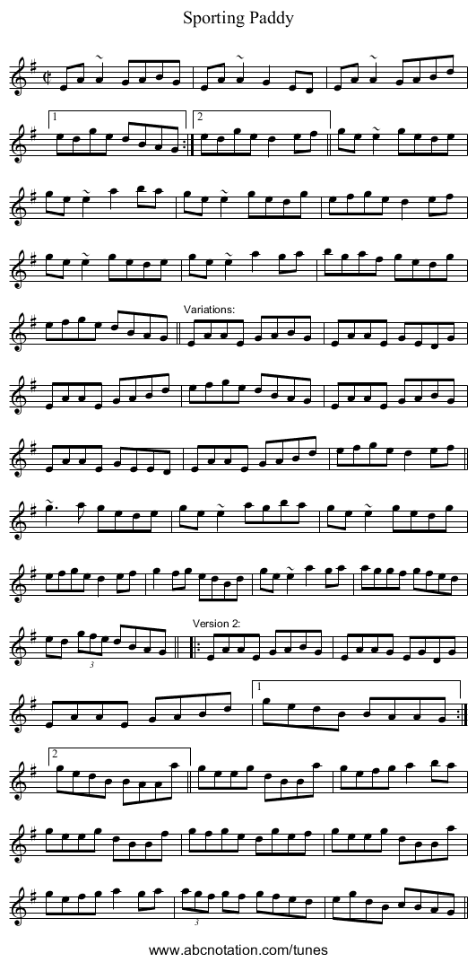 Sporting Paddy - staff notation