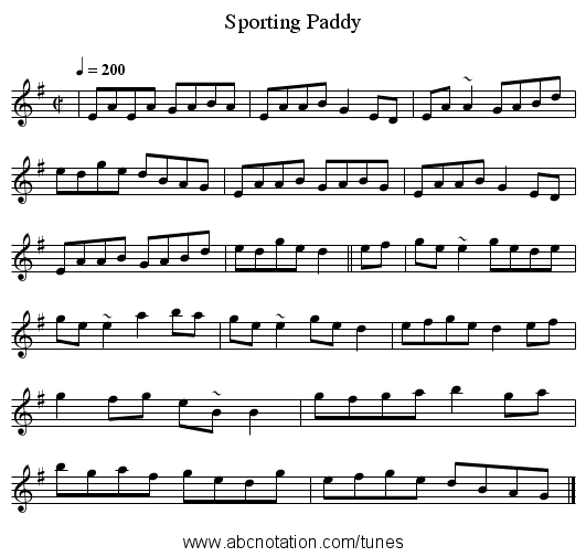 Sporting Paddy - staff notation