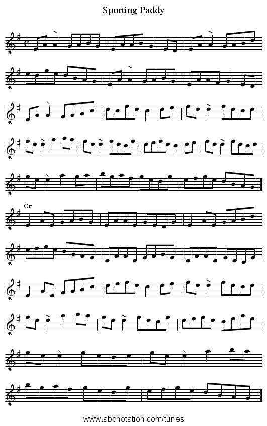 Sporting Paddy - staff notation