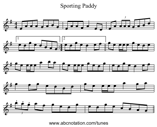 Sporting Paddy - staff notation