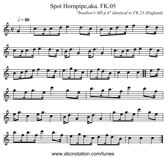 Spot Hornpipe,aka. FK.05 - staff notation