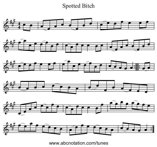 Spotted Bitch - staff notation