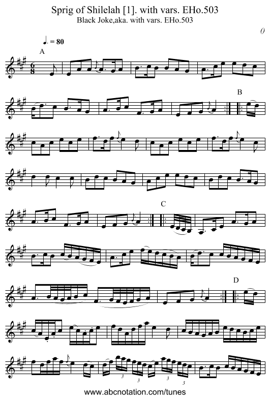 Sprig of Shilelah [1]. with vars. EHo.503 - staff notation