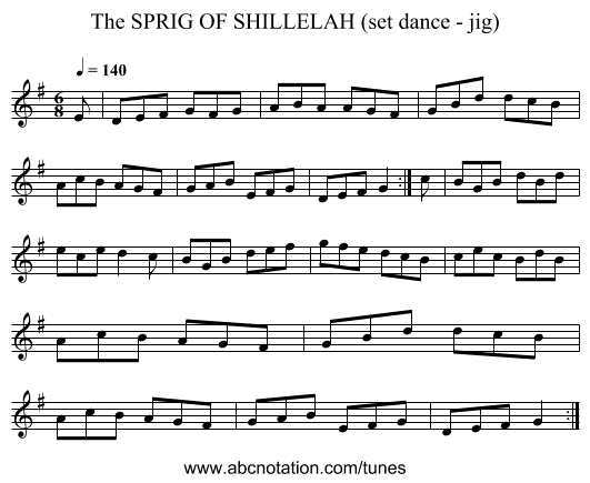 SPRIG OF SHILLELAH (set dance - jig), The - staff notation
