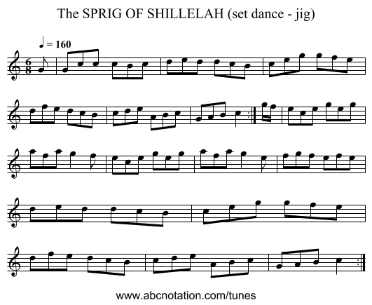 SPRIG OF SHILLELAH (set dance - jig), The - staff notation