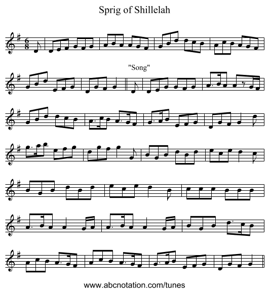 Sprig of Shillelah - staff notation