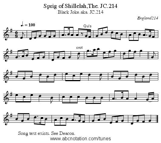 Sprig of Shillelah,The. JC.214 - staff notation