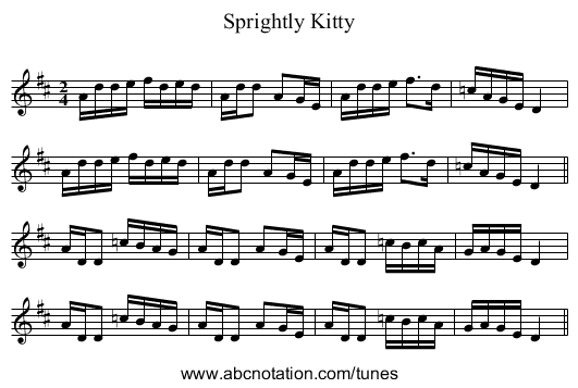 Sprightly Kitty - staff notation