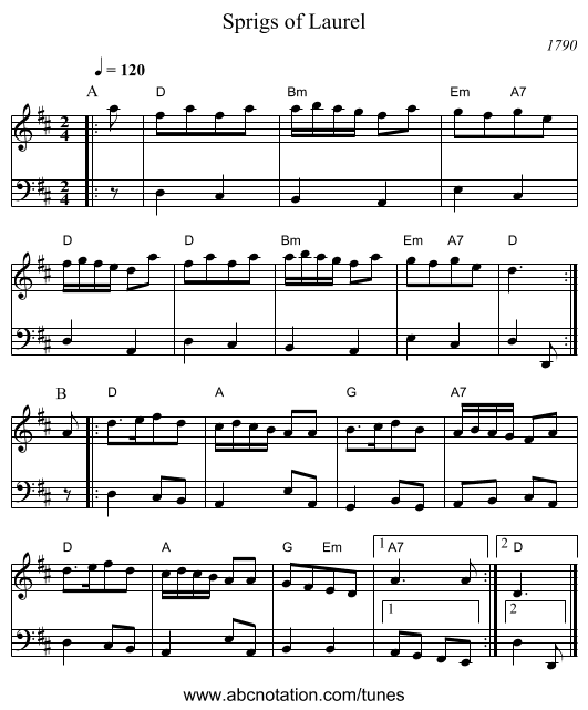 Sprigs of Laurel - staff notation