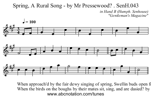 Spring, A Rural Song - by Mr Pressewood? . SenH.043 - staff notation