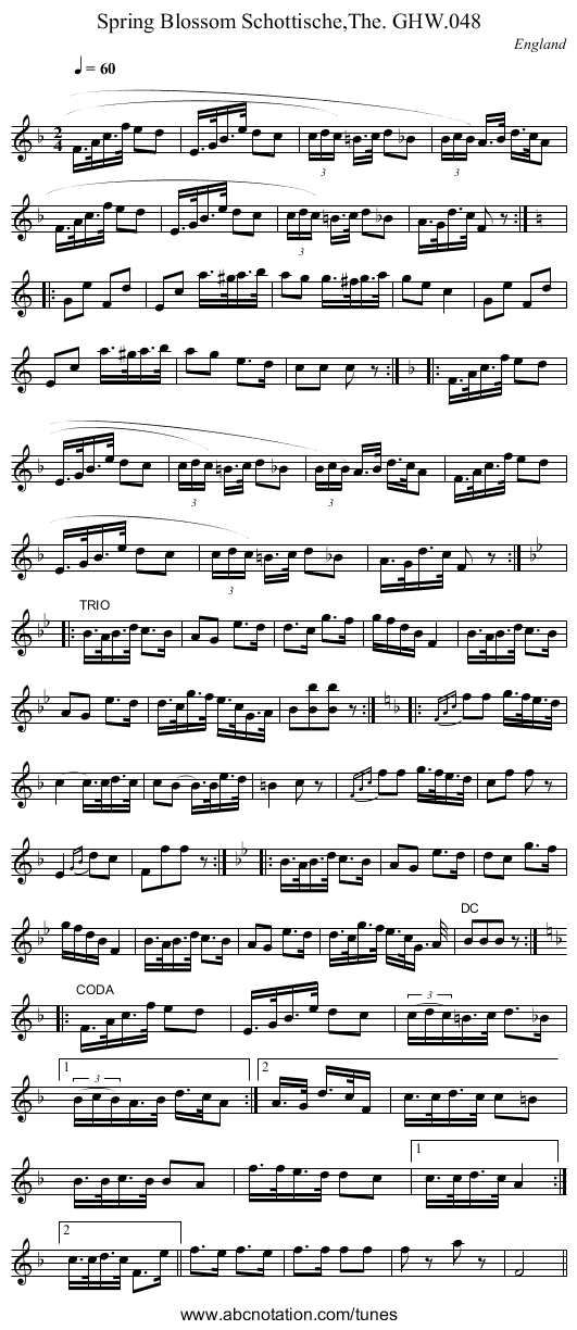 Spring Blossom Schottische,The. GHW.048 - staff notation
