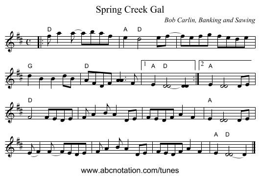 Spring Creek Gal - staff notation