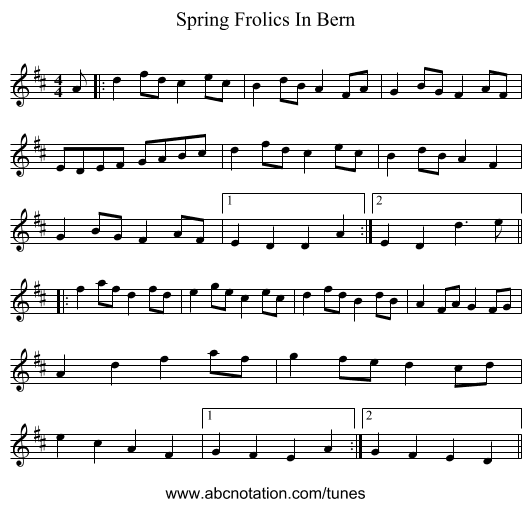 Spring Frolics In Bern - staff notation