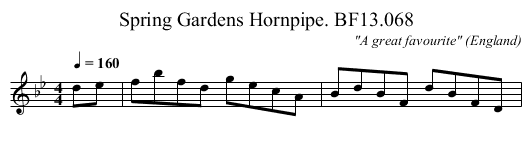 Spring Gardens Hornpipe. BF13.068 - staff notation