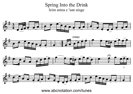 Spring Into the Drink - staff notation