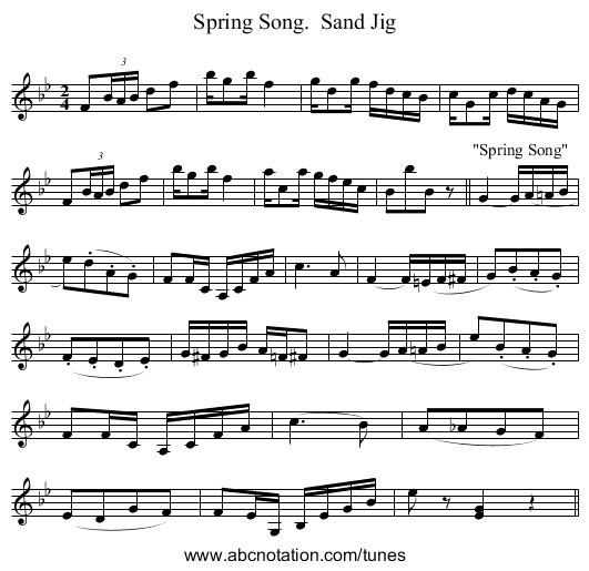 Spring Song.  Sand Jig - staff notation