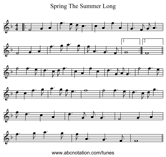 Spring The Summer Long - staff notation